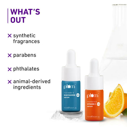 Plum Glow & Clarify Serum Travel Combo - 15% Vitamin C + 10% Niacinamide Face Serum