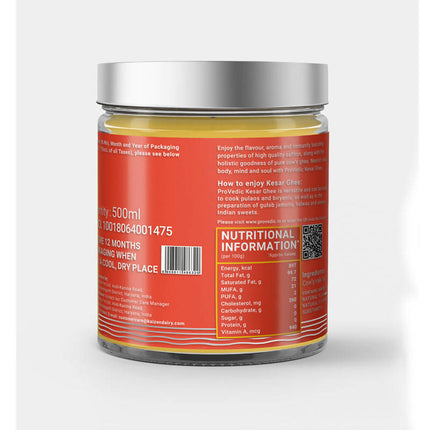 ProVedic Kesar Ghee | Indian Hallikar Cow Ghee, Pure A2 Ghee, Natural & Healthy, Non-GMO | Bilona Method | Traditional Curd-Churned |Pure, Natural & Healthy | Glass Jar |
