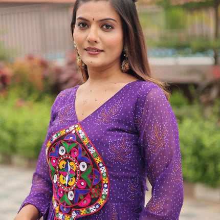 Aastha Fashion Purple Faux Georgette Navratri Designer Gown Collection