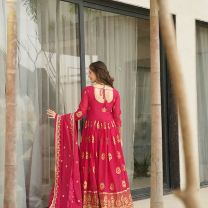 Aastha Fashion Pink Star Georgette Embroidery Zari Sequins-work Party Wear Designer Gown