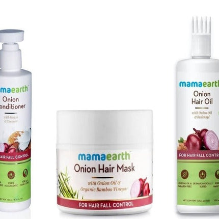 Mamaearth Onion Conditioner + Hair Mask + Hair Oil For Hair Fall Control Combo Pack