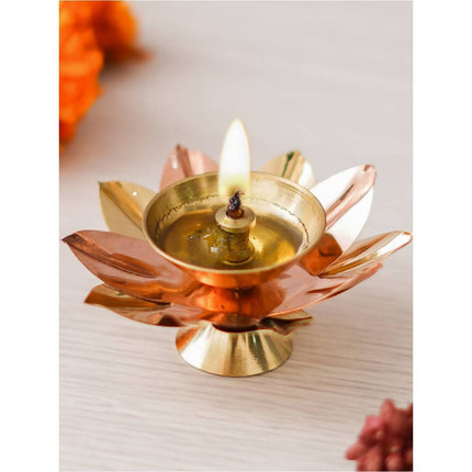 eCraftIndia Gold Toned Lotus Flower Shaped Decorative Brass Diya