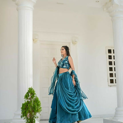 Aastha Fashion Rama Jimmy Choo Heavy Embroidery Zari + Thread + Sequence Work Semi Stitched Wedding Wear Lehenga Choli