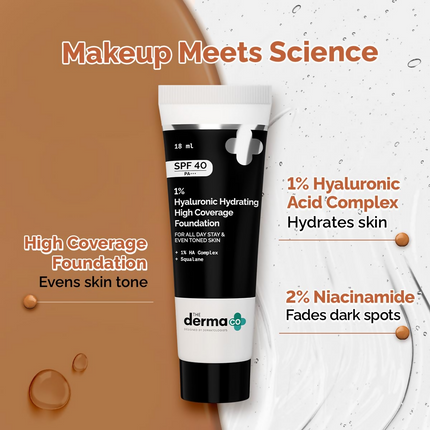 The Derma Co 1% Hyaluronic Hydrating High Coverage Foundation With SPF 40 PA+++ - 04 Caramel - Limited Time Offer