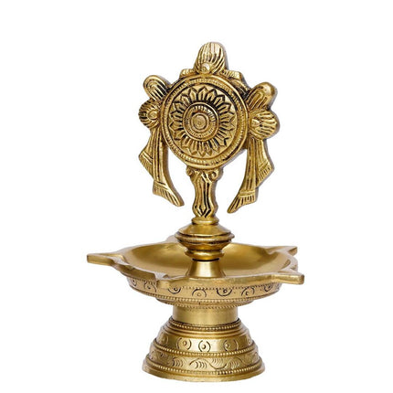 eCraftIndia Gold-Toned Chakra Handcrafted Brass Diya With 5 wicks