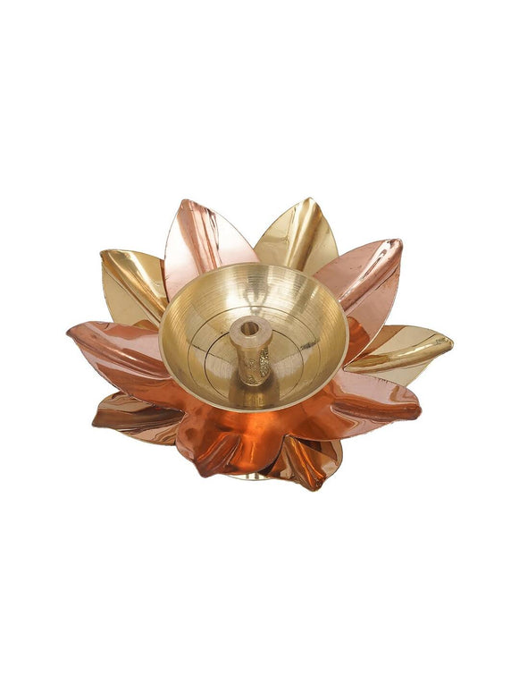 eCraftIndia Gold Toned Lotus Flower Shaped Decorative Brass Diya