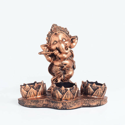 Golden Peacock Brown Ganesha Diya Holder