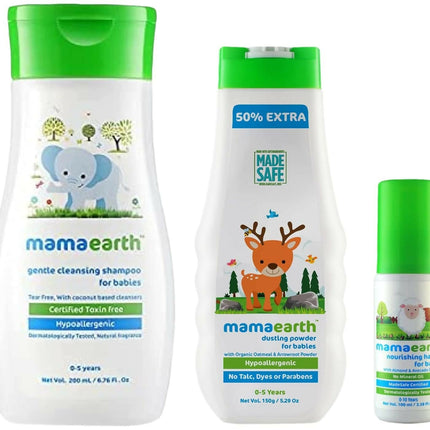 Mamaearth Nourishing Hair Oil & Dusting Powder & Gentle Cleansing Baby Shampoo