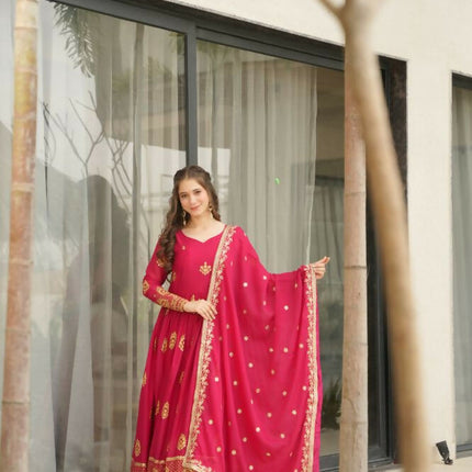 Aastha Fashion Pink Star Georgette Embroidery Zari Sequins-work Party Wear Designer Gown