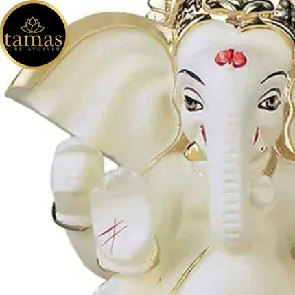 Tamas Gold-Polished Gaj Karna Ganesh Idol Off White & Gold Color