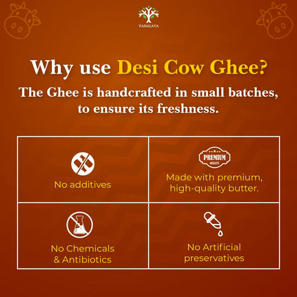 Vanalaya A2 Desi Cow Ghee Prepared By Traditional Bilona Method