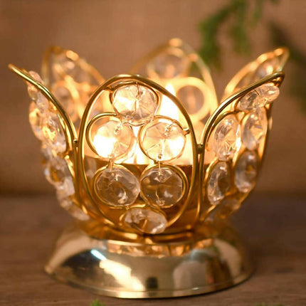 CraftVatika Gold Toned Crystal Lotus Shaped Diya