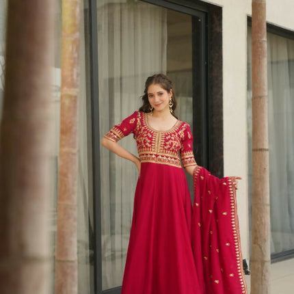 Aastha Fashion Pink Vichitra Silk Sequins-Multi & Zari Embroidered Work Party Wear Designer Gown