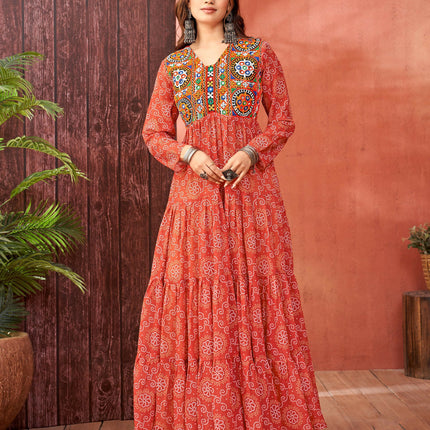 Aastha Fashion Maroon Red Faux Blooming Georgette Glamorous Festival Wear Designer Navratri Gown Collection