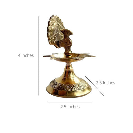 CraftVatika Gold Toned Brass Peacock Design Diya