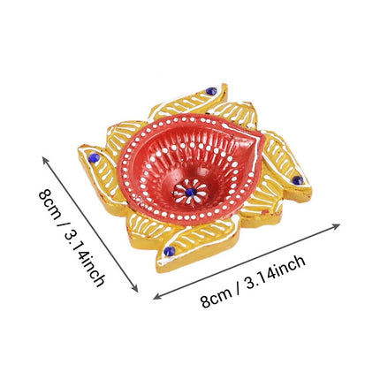 Tied Ribbons Set Of 4 Yellow & Red Printed Terracotta Diyas