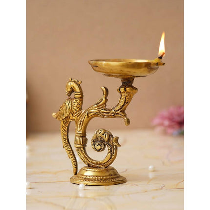 eCraftIndia Beige Peacock Design Diyas