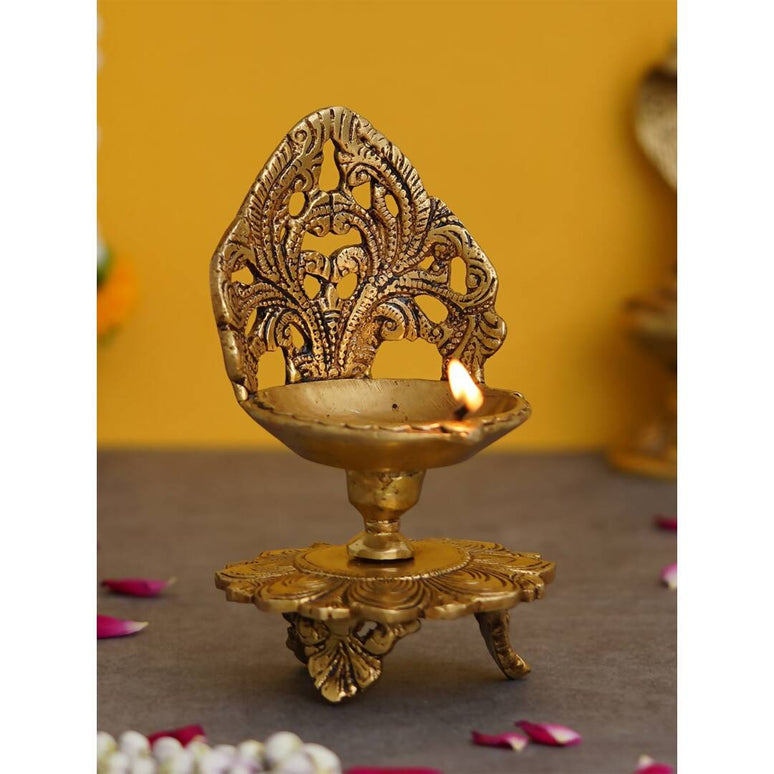 eCraftIndia Golden Decorative Handcrafted Brass Diya Stand