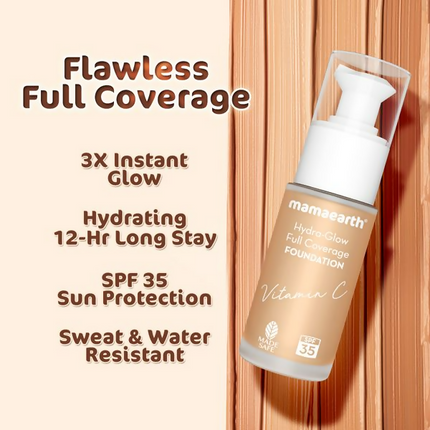Mamaearth Hydra-Glow Full Coverage Foundation With Vitamin C & Turmeric - Beige Glow - Limited Time Offer