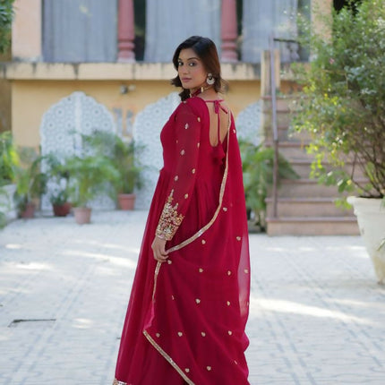 Aastha Fashion Pink Faux Blooming Georgette Sequins Embroidered work Party Wear Designer Gown