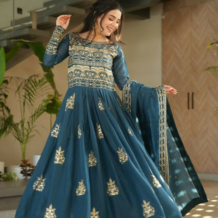 Aastha Fashion Rama Chinnon Sequins-Multi & Beads Embroidered Work Party Wear Designer Gown