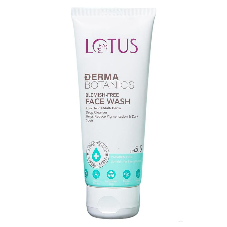 Lotus DermaBotanics Kojic Acid + Multi Berry Blemish-Free Face Wash, pH5.5, For Sensitive Skin