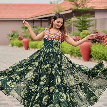 Aastha Fashion Green Faux Georgette Navratri Designer Gown Collection