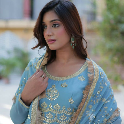 Aastha Fashion Sky Star Georgette Embroidery Party Wear Designer Gown