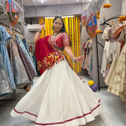 Aastha Fashion White Reyon Readymade Mirror Lace Semi Stitched Wedding Wear Lehenga Choli