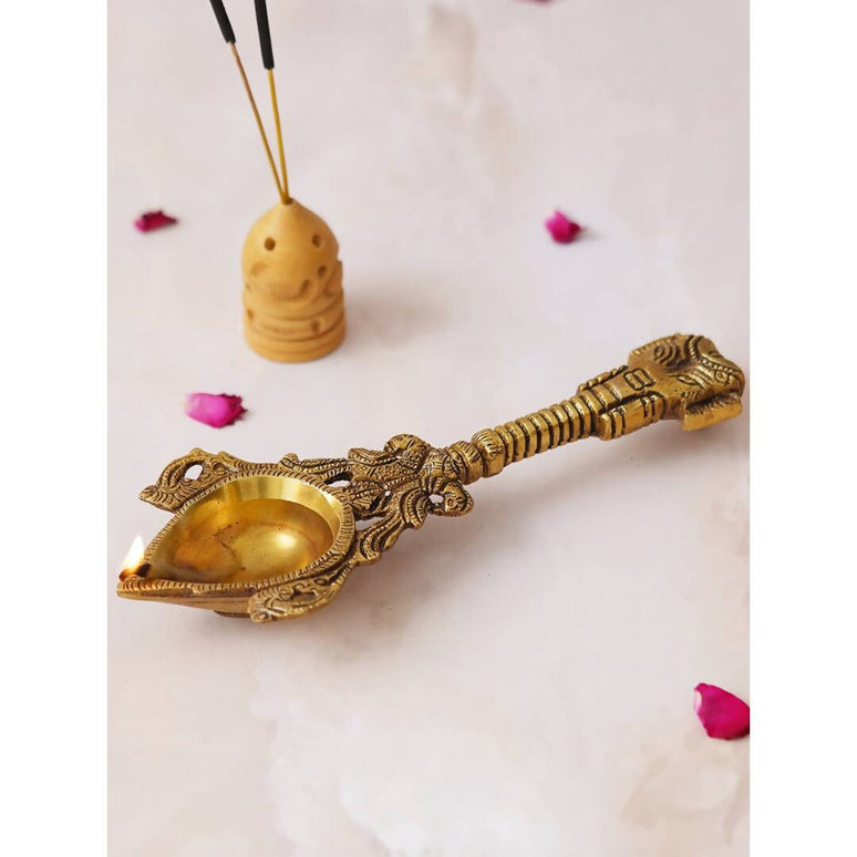 eCraftIndia Beige Ethnic Design Diya With Handle