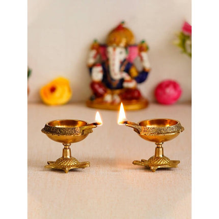 eCraftIndia Set of 2 Diya with Tortoise Base