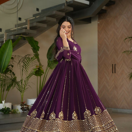 Aastha Fashion Wine Faux Blooming Party Wear Designer Gown Collection