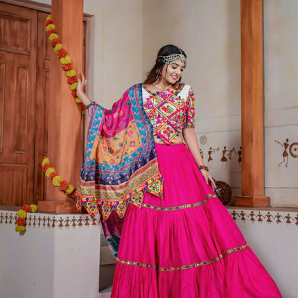 Aastha Fashion Rani Rayon Ready Mirror Lace Semi Stitched Wedding Wear Lehenga Choli