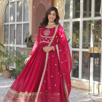 Aastha Fashion Pink Faux Blooming Georgette Sequins Embroidered work Party Wear Designer Gown