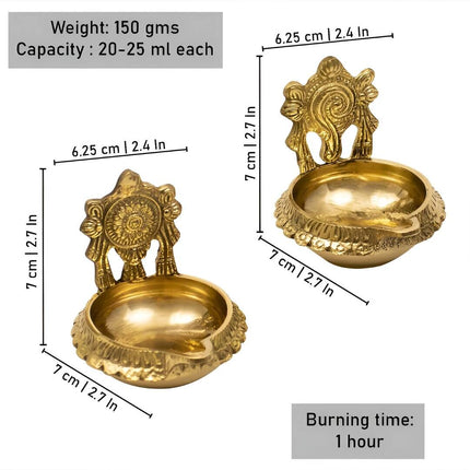 Spillbox Gold-Toned Brass 2 Pieces Shangu Chakra Kuber Diya Pooja Essentials