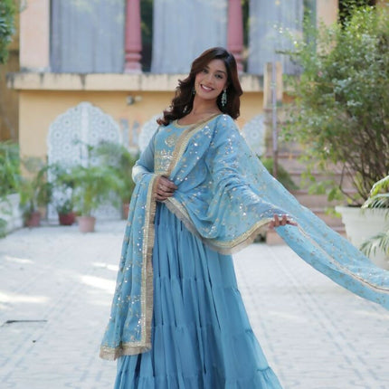 Aastha Fashion Sky Star Georgette Embroidery Party Wear Designer Gown