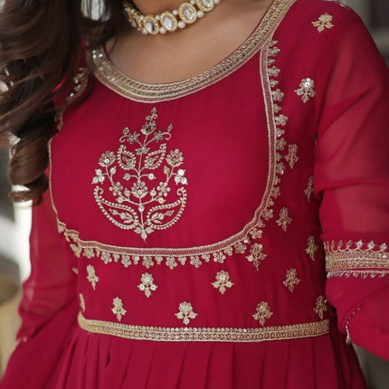 Aastha Fashion Pink Faux Blooming Georgette Sequins Embroidered work Party Wear Designer Gown