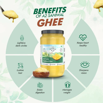 Farm Naturelle A2 Vedic Sahiwal Ghee - Desi Cow Ghee | Natural, Healthy, and Pure | Cultured Cow Ghee
