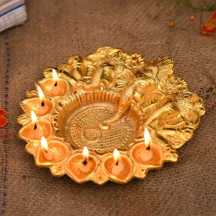 Craftvatika Gold-Toned Metal Lord Ganesha Design Kuber Diya