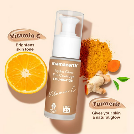 Mamaearth Hydra-Glow Full Coverage Foundation With Vitamin C & Turmeric - Caramel Glow - Limited Time Offer