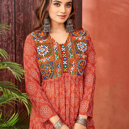 Aastha Fashion Maroon Red Faux Blooming Georgette Glamorous Festival Wear Designer Navratri Gown Collection