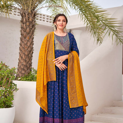 Aastha Fashion Blue Rayon Party Wear Designer Gown Collection