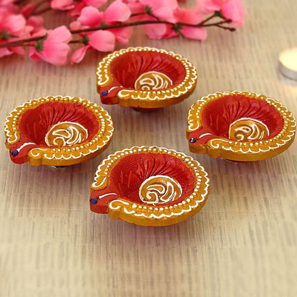 Tied Ribbons Set Of 4 Terracotta Diyas