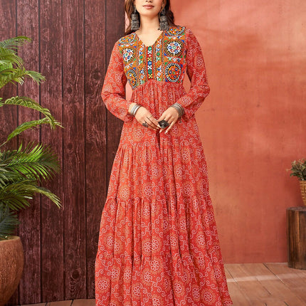 Aastha Fashion Maroon Red Faux Blooming Georgette Glamorous Festival Wear Designer Navratri Gown Collection