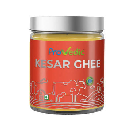 ProVedic Kesar Ghee | Indian Hallikar Cow Ghee, Pure A2 Ghee, Natural & Healthy, Non-GMO | Bilona Method | Traditional Curd-Churned |Pure, Natural & Healthy | Glass Jar |