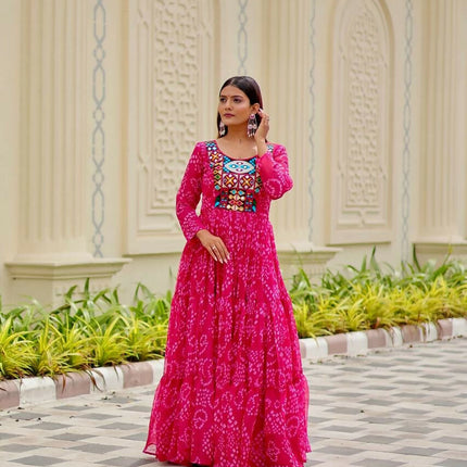 Aastha Fashion Pink Faux Georgette Navratri Designer Gown Collection