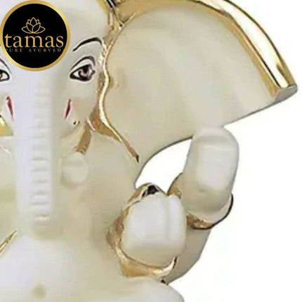 Tamas Gold-Polished Gaj Karna Ganesh Idol Off White & Gold Color