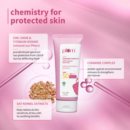 Plum Oat & Ceramide Complex 100% Mineral Sunscreen SPF 50 PA+++