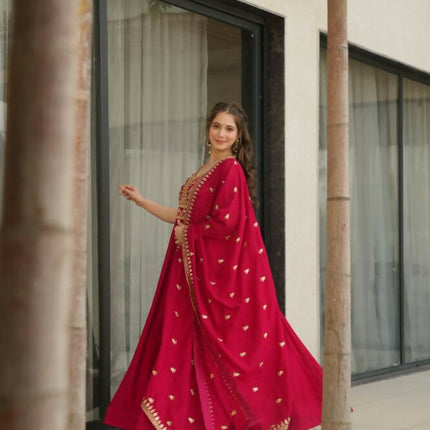 Aastha Fashion Pink Vichitra Silk Sequins-Multi & Zari Embroidered Work Party Wear Designer Gown