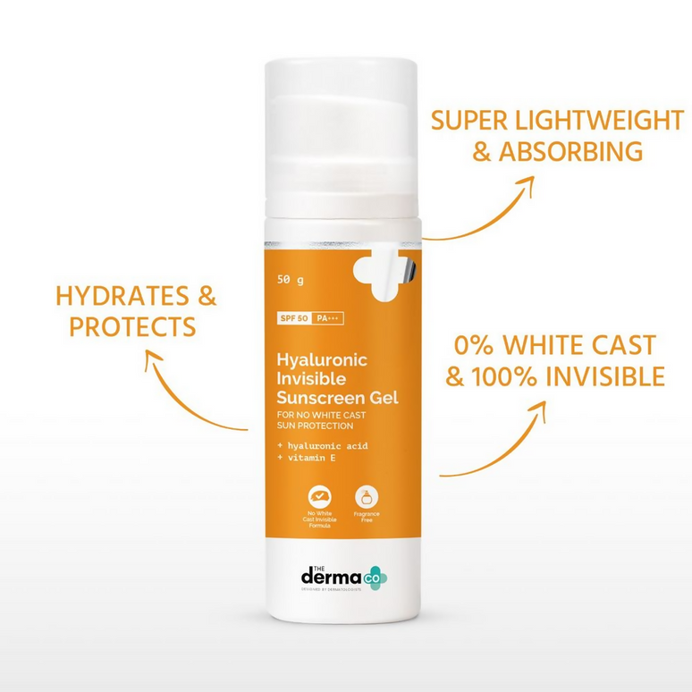 The Derma Co Hyaluronic Invisible Sunscreen Gel with Hyaluronic Acid & Vitamin E